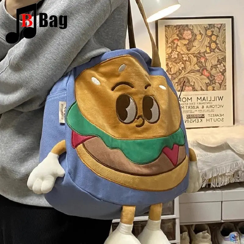 Cute 3D Hamburger Man Single Shoulder Canvas Bag | Cartoon Character Bag