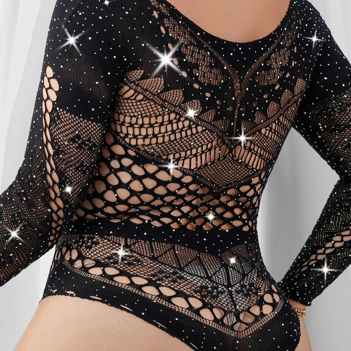 Plus Size Sexy Tights Rhinestone Floral Lace Patterned Fishnet Stretchy Fit Semi Sheer Sensual Bodysuit Underwear