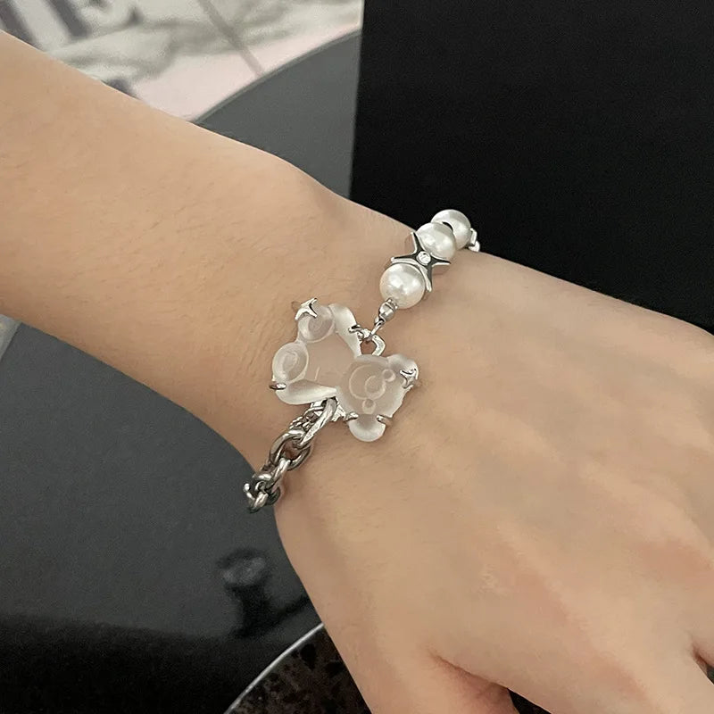 New Star-Shaped Pearl Cute Bear Bracelet - Women’s Ins Hip-Hop Style Sweet Cool Senior Sense Party Jewelry Gift