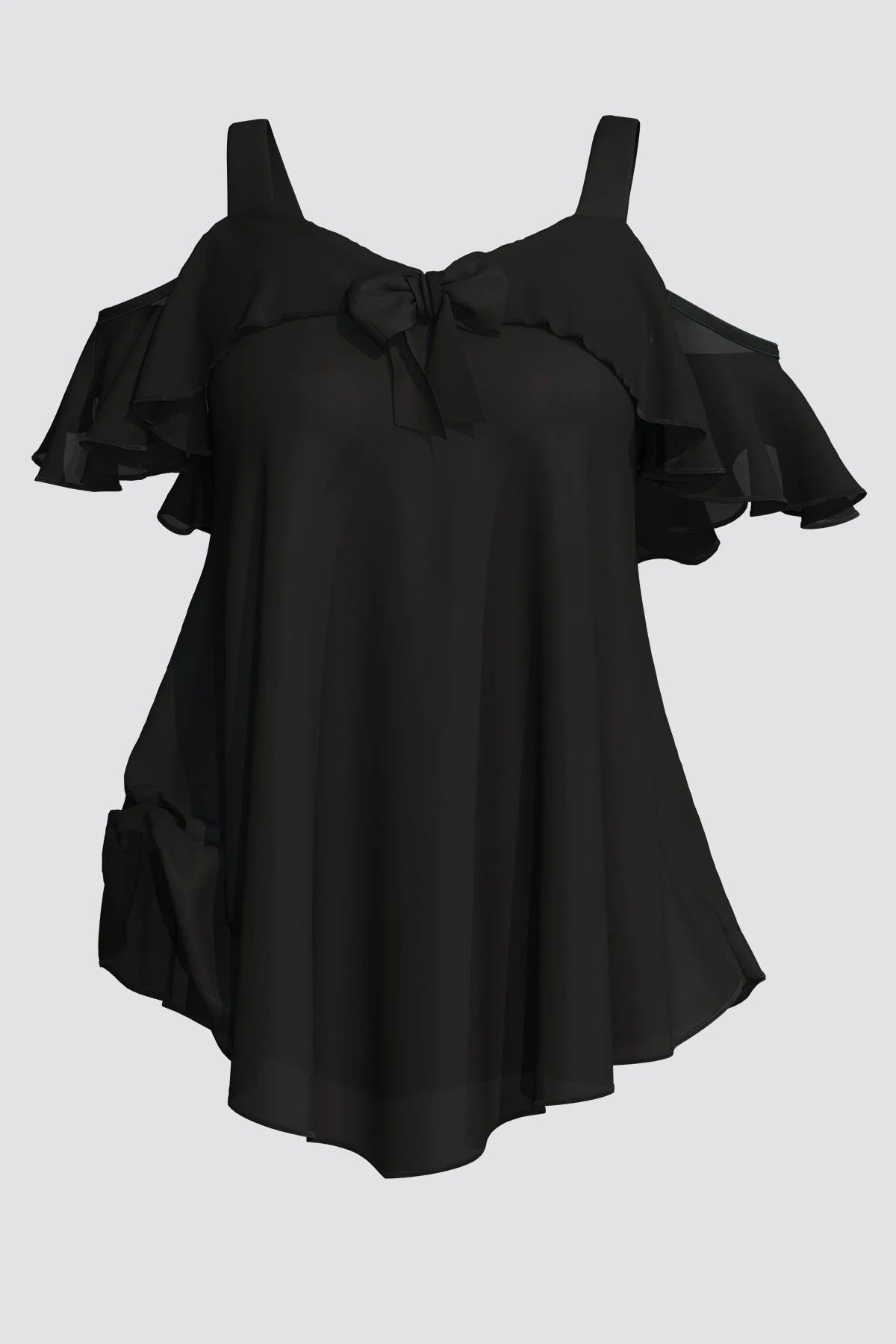 Plus Size Blouse for Women | Elegant Cold Shoulder Shirt with Ruffles | Loose Fit Solid Color Top | Sizes 0XL-5XL