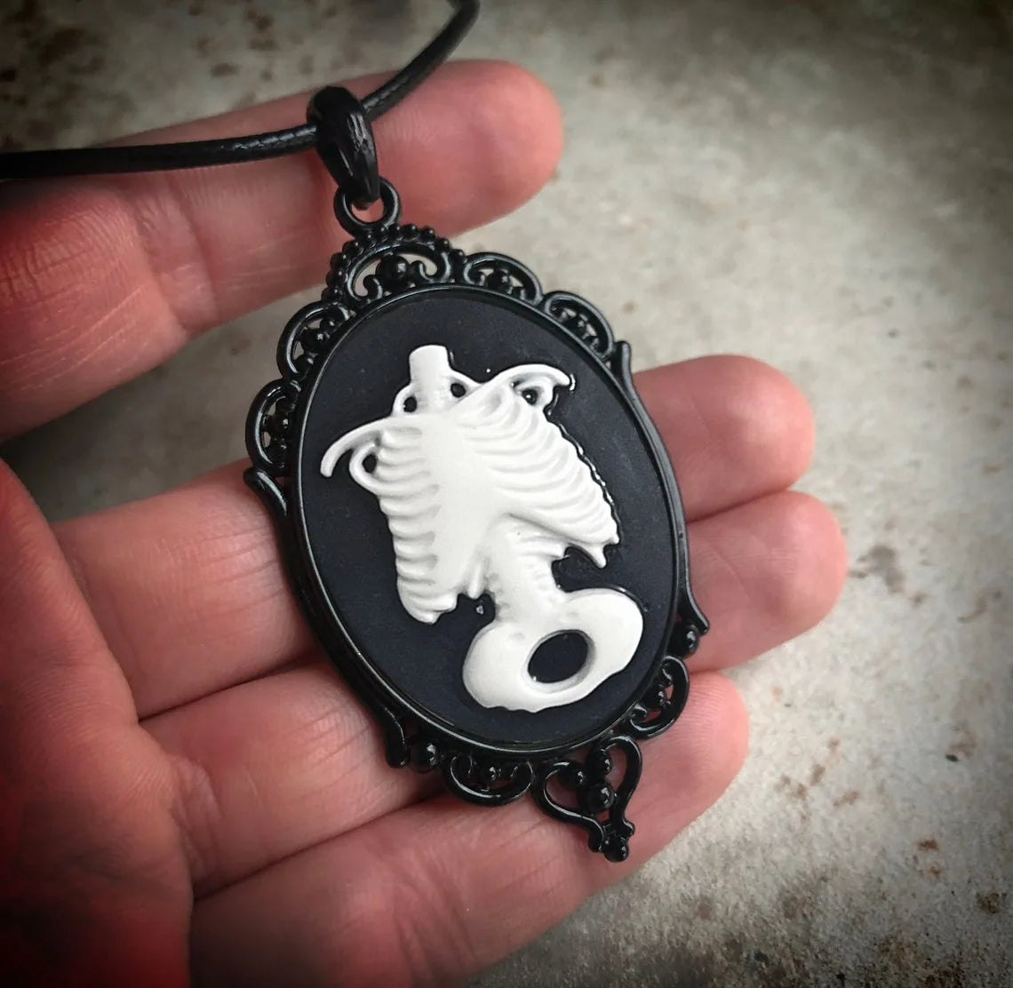 Gothic White Cameo Necklace Rose Skull Butterfly Owl Unicorn Fairy Choker