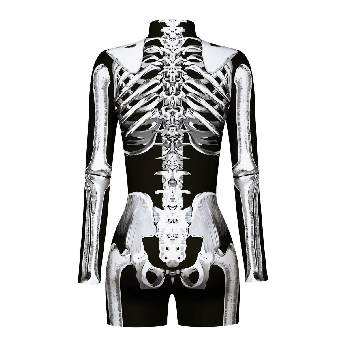 NEW Women Skeleton Black White Shorts Jumpsuit Funny Bodysuit Stretch Skinny One Piece Outfit Onesie Catsuit Halloween Cosplay