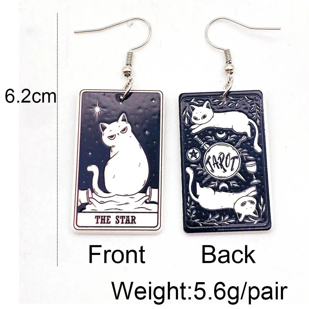 Cartoon Cats Tarot Drop Earrings - Acrylic Jewelry for Girls