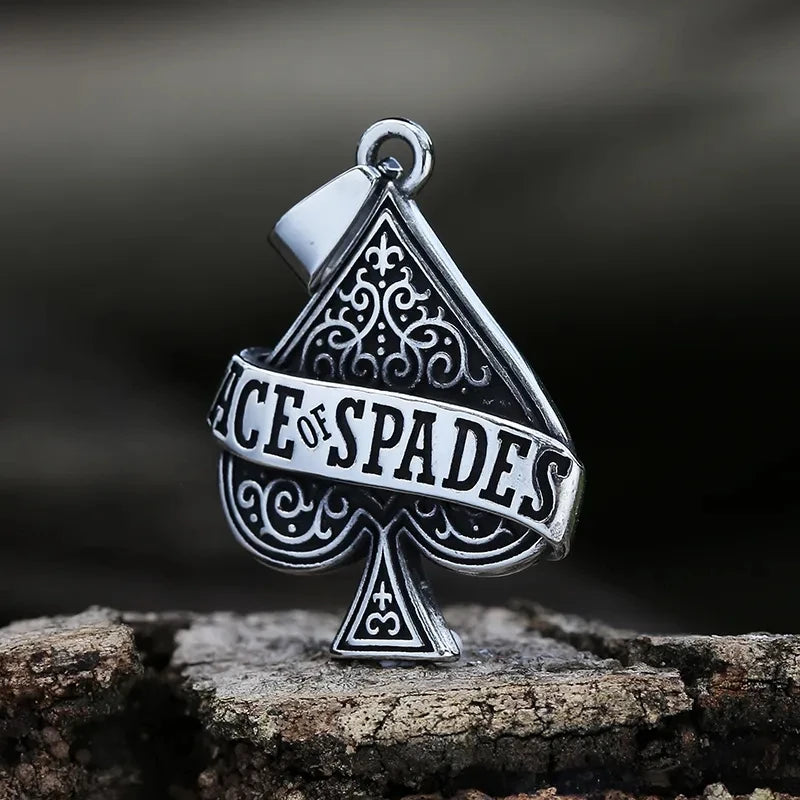 Ace of Spades Men's Necklace – Stainless Steel Poker Casino Punk Rock Jewelry