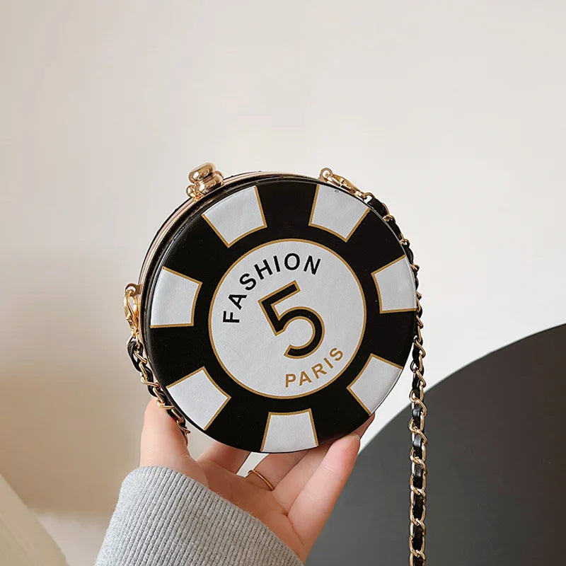 Round or Square Poker Chip Shoulder Bag - Funny and Cute Small Chain Crossbody Bag for Women