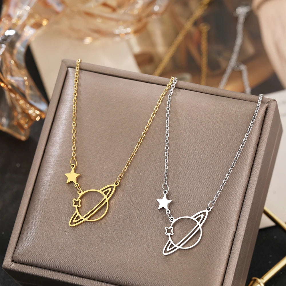 Stainless Steel Necklaces Galaxy Universe Planet Pendants Fashion Chains Necklace For Women Jewelry Party Goth Girl Gifts