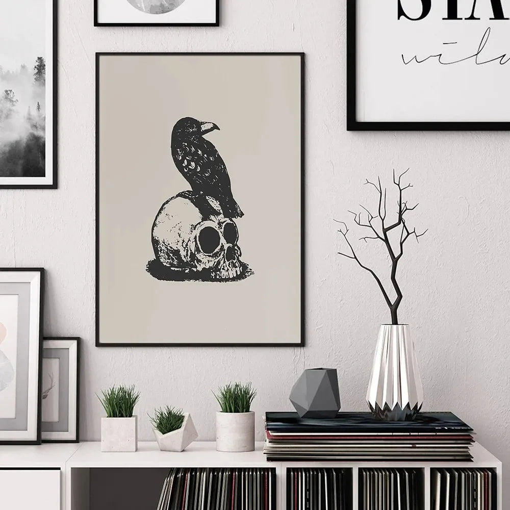 Boho Witch Poster Abstract Canvas Painting Hocus Pocus Halloween Art Print Nordic Crow Skull Wall Picture Living Room Home Decor