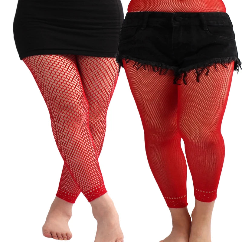 Women’s Footless Fishnet Ankle Tights - Plus Size High Waist Large Stretch Net Leggings Stockings