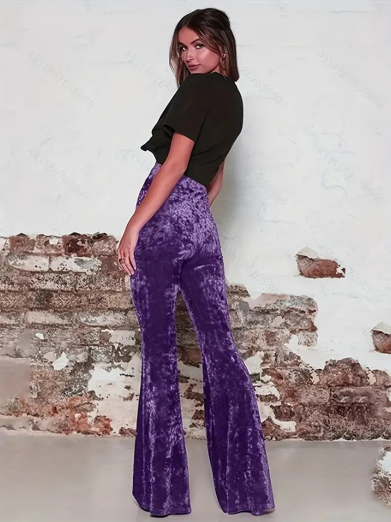 New Style High-Waisted Velvet Boot-Cut Pants for Women | Casual Wide-Leg Pants