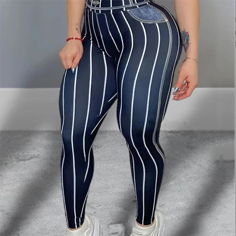 Women High Waist Sports Leggings Fashion Stripe Print Stretch Yoga Pants Sexy Tight Fitness Workout Gym Push Up Causal Pant