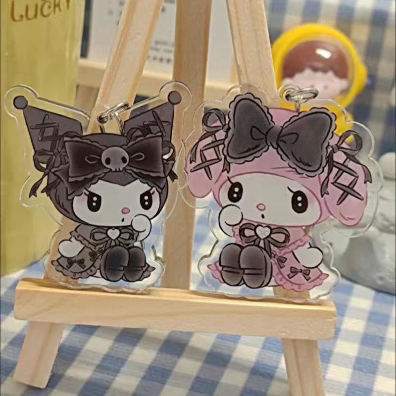 Sanrioed Cute Kawaii Cartoon 10cm Kuromi My Melody Dark Wind Acrylic Bag Pendant Couple Keychain Acrylic Pendant