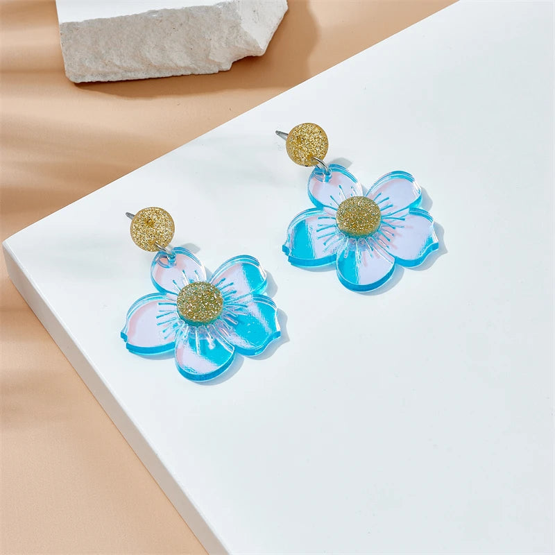 Creative Dazzling Flowers Drop Earrings for Women - Fashion Laser Acrylic Jewelry, Party Gifts by YAOLOGE