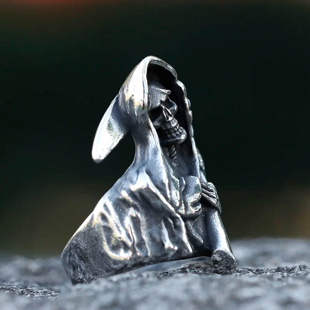 Men's 316L stainless steel Sickle Calvarium Skull ring Gothic Biker PUNK Motorcycle Band Jewelry