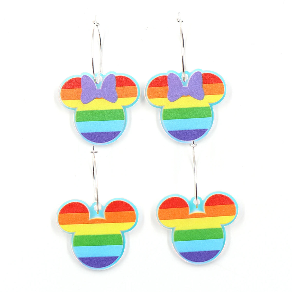 1 Pair New CN Hoop LGBT Pride Mouse Head Rainbow Iridescent Trendy Acrylic Earrings Jewelry for Women