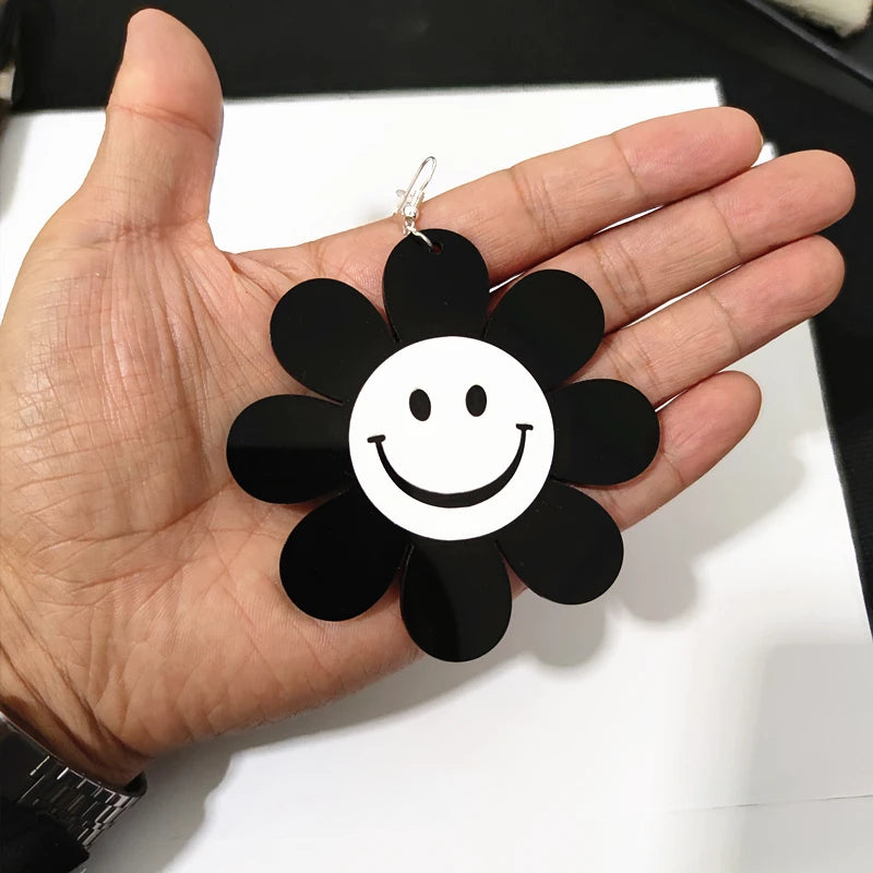 KUGUYS Black Flower Large Drop Earrings | Acrylic Jewelry Accessories for Women