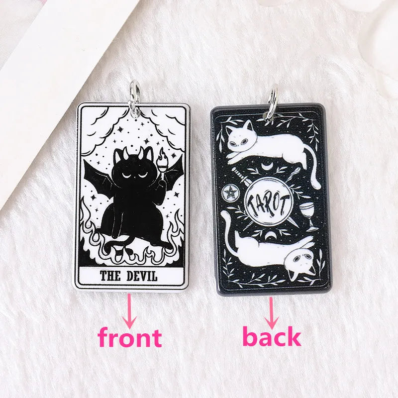 1 Pair Drop Earrings - Black & White Cat Tarot Deck Card with Sun, Moon, Star, and The Lovers Divination Crafts Fashion Jewelry Gift