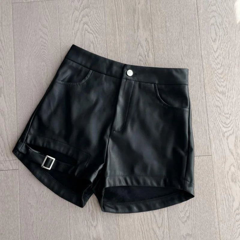 Gothic High Waist Pu Leather Shorts - Sexy Autumn/Winter Tight Fit, Street Fashion Y2K Hot Pop Girl Style