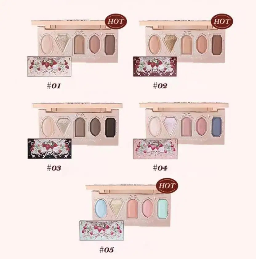 Flower Knows Strawberry Rococo Series Eye Shadow 5 Color Matte Pearlescent Mashed Potato Texture Eyeshadow Makeup Cosmetics