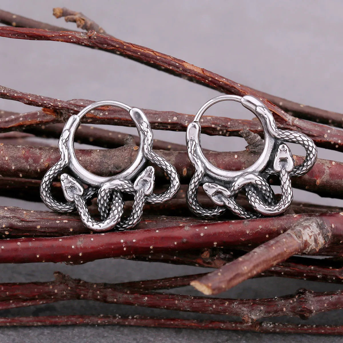 Vintage Stainless Steel Snake Hoop Earring | Rocker Biker Fashion Punk Charm Jewelry Gift