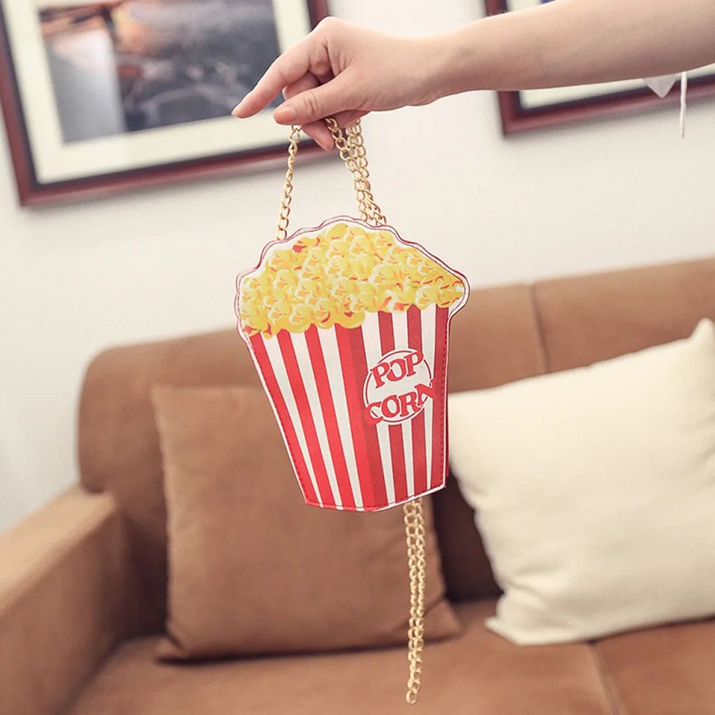 Popcorn Crossbody Bag for Women - Cute PU Leather Chain Messenger Handbag, Funny Cartoon Shoulder Purse Gift