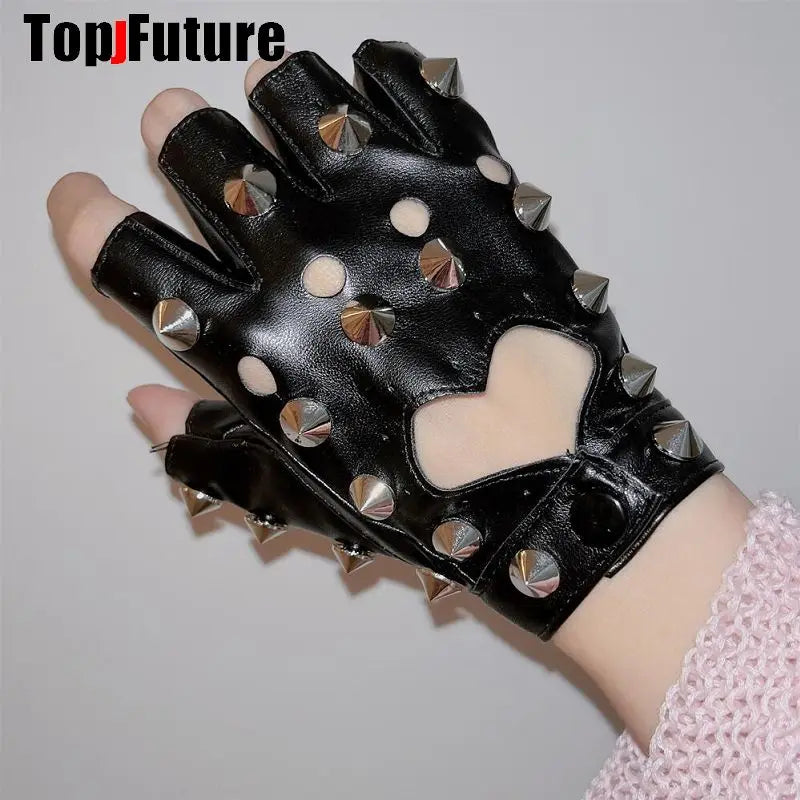 Y2K Unisex Fingerless Driving PU Leather Gloves Motor Punk  Rivet Spike Disco Dancing Girl Women Gothic Lolita Coaplay Gloves