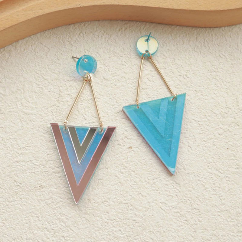 Fashion Laser Cut Geometric Acrylic Earrings - Exaggerated Reflective Inverted Triangle Long Dangle Earrings for Women