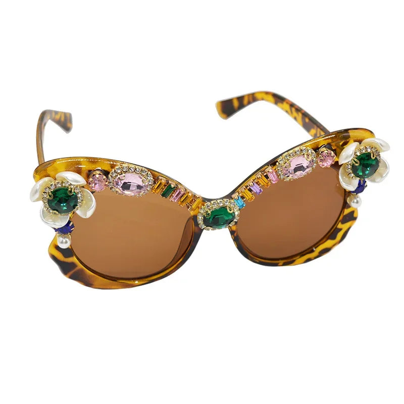 Baroque Floral Rhinestone Sunglasses – Women's Stylish Vintage Sun Glasses