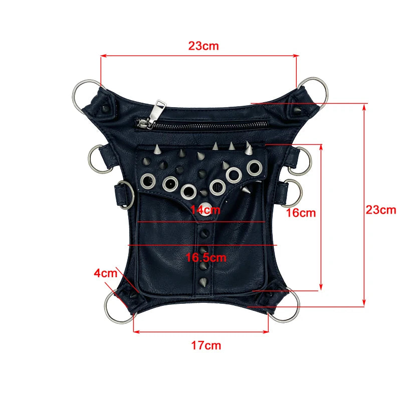 Moto Women Steampunk Vintage Fanny Beach Bag – Rivet Steam Punk Retro Rock Gothic Waist Pack Thigh Leg Bag Shoulder Packs