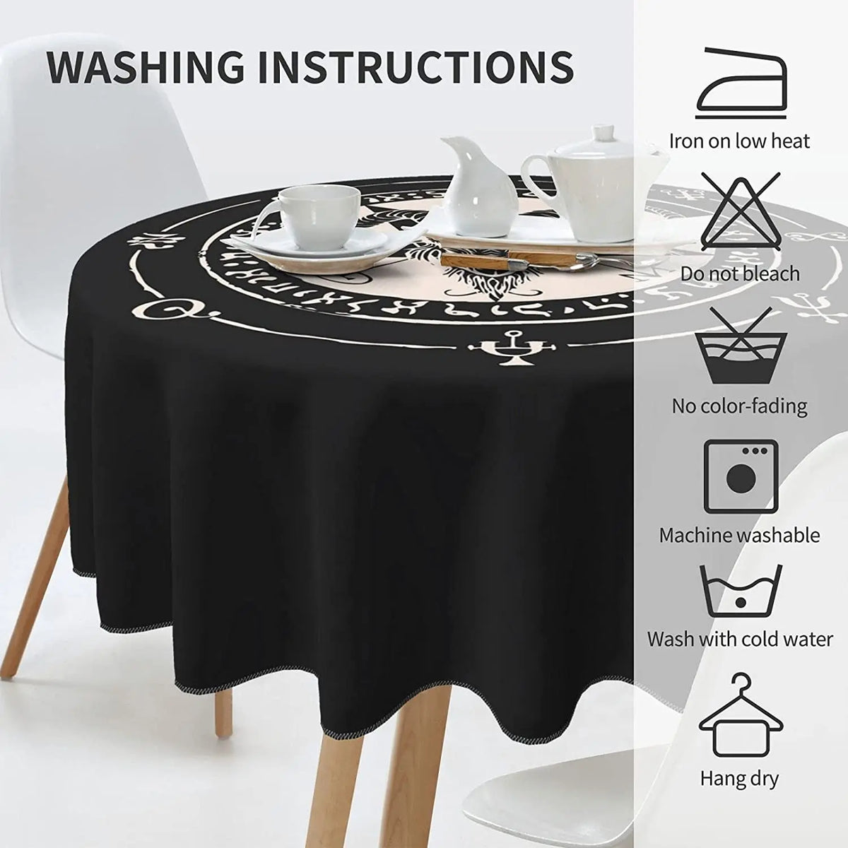 Satanic Black Goat and Pentagram Tablecloth - 60 Inch Washable Polyester, Water Resistant, Spill Proof