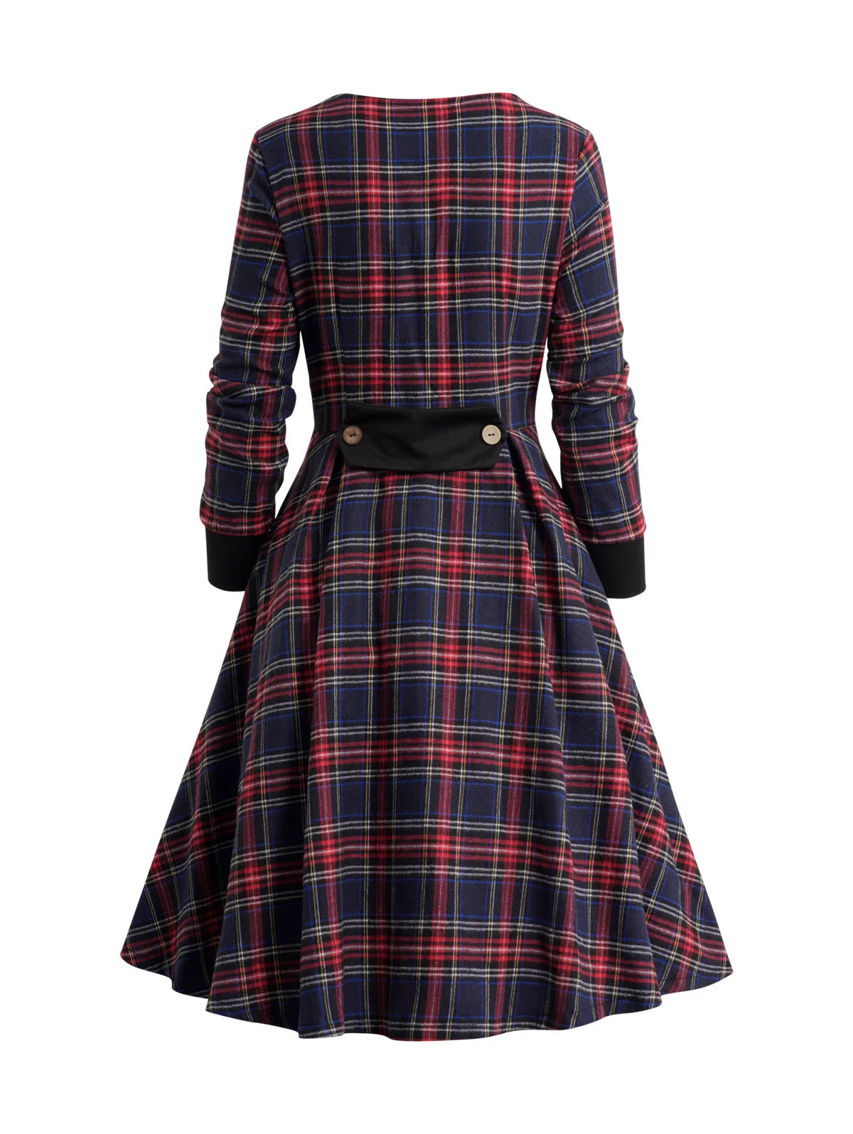 Dressfo 2024 Women’s Plaid Print Midi Dress – Faux Twinset with Buckle Strap and Long Sleeves