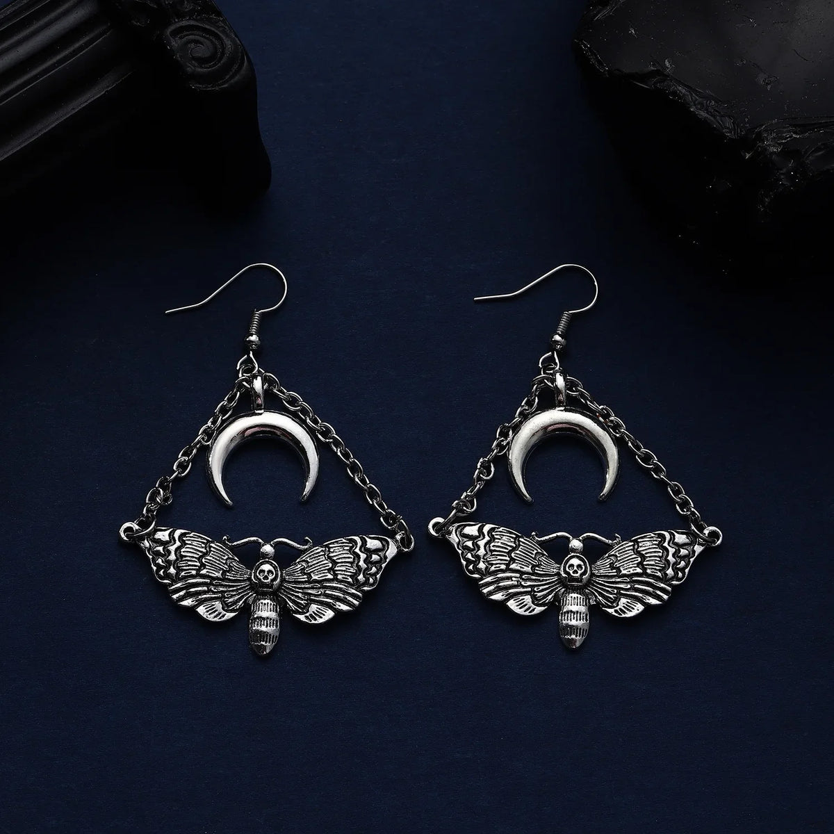 Gothic Moth Moon Chain Earrings for Women and Men - Moth Insect Skull Pattern Stud Earrings Jewelry, Party Gifts Cool Thing 2024"