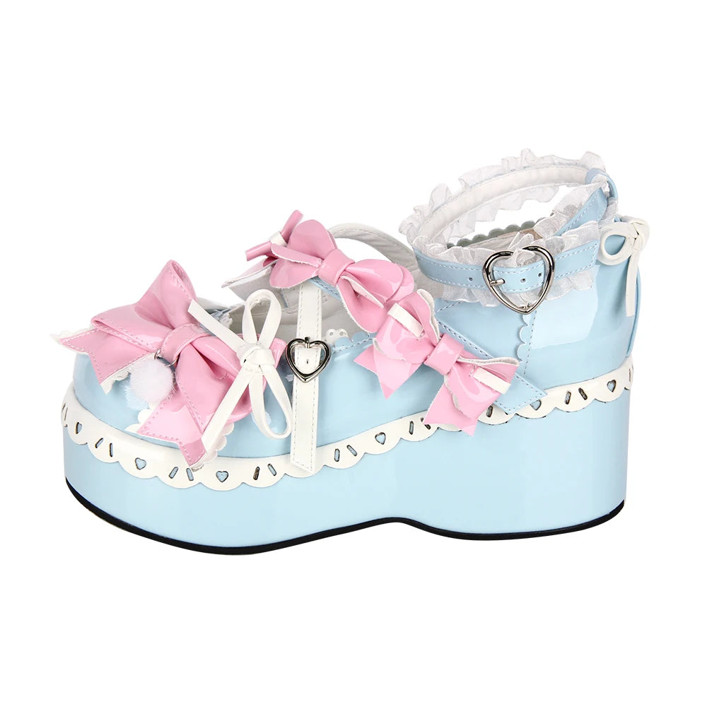 Women lolita cosplay shoes lady high heels pumps girl princess student dress party customized shoes pink blue PL bows lacework