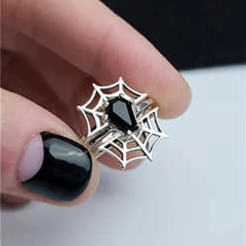 Striking Hollow Web Coffin Geometry Ring – Gothic Silver Color Party Jewelry for Women & Men, Sizes 6-10