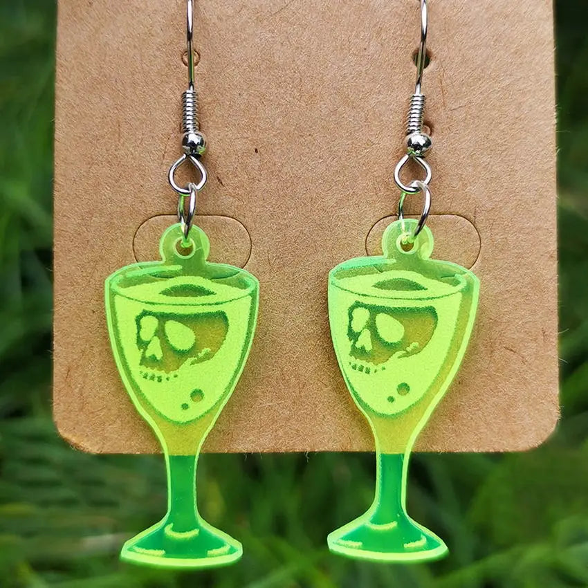 Neon Green Acrylic Halloween Horror Ghost Skull Earrings - New Jewelry for Women