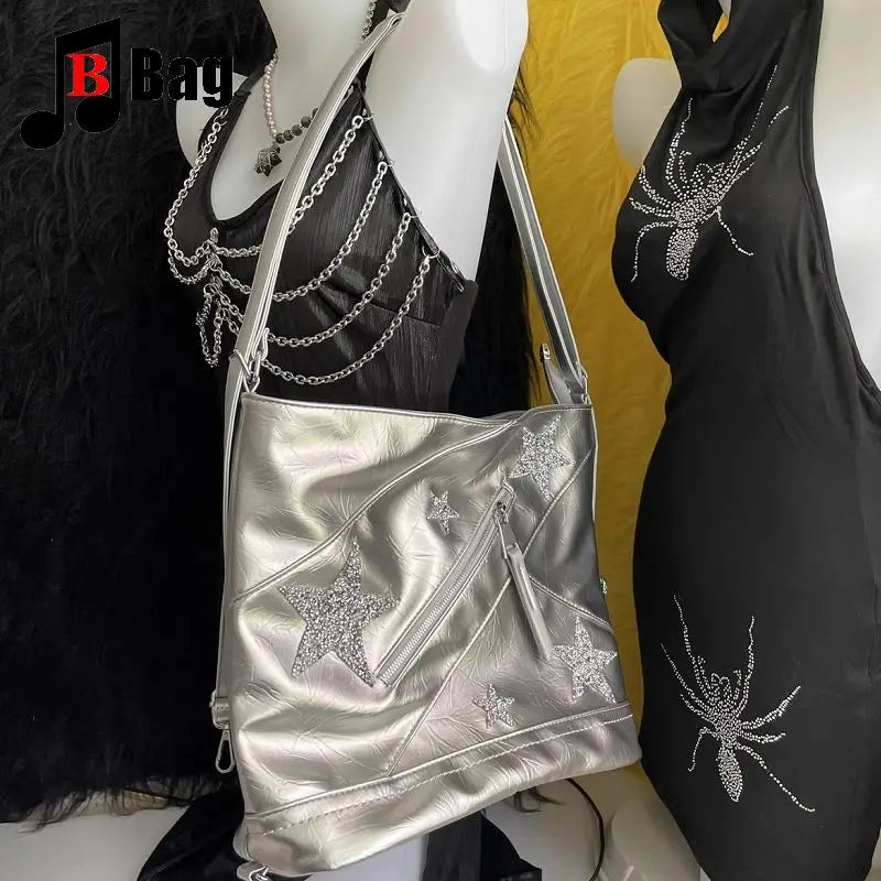 Y2K Vintage Harajuku Lolita Punk Women’s Star Leather Handbag | Crossbody & Tote