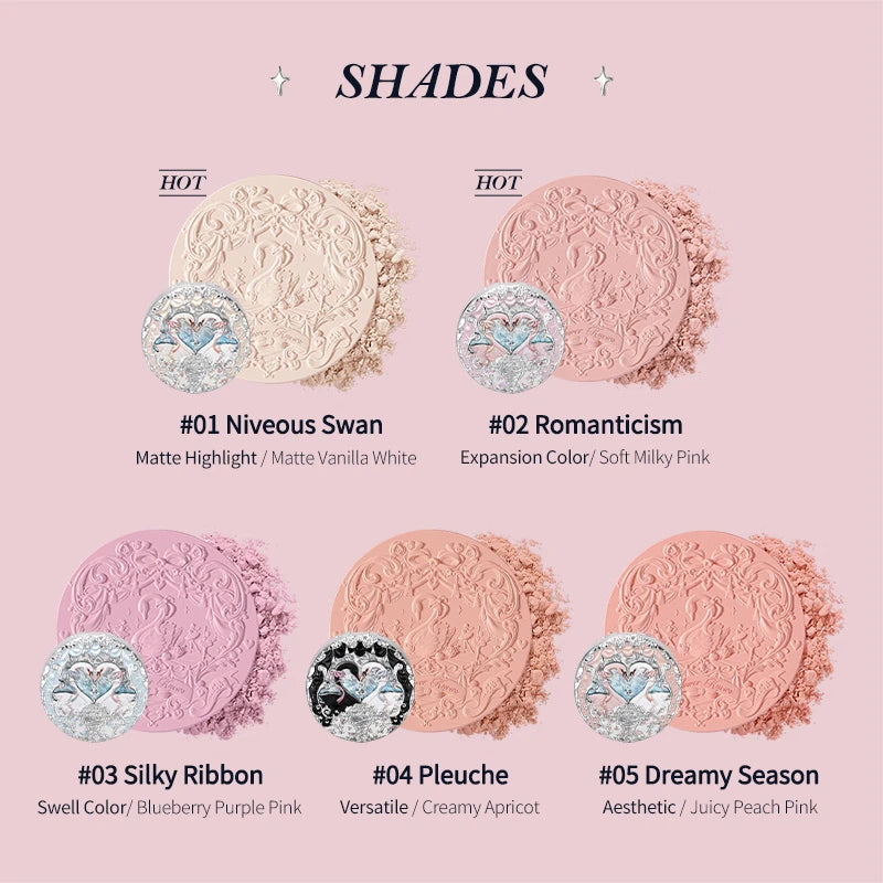 Flower Knows Swan Ballet Series Velvet Mist Blush – Expanded Matte Setting Blush Powder for Exquisite Women's Face Makeup