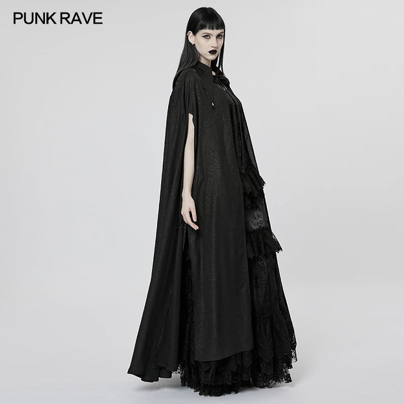 PUNK RAVE Women's Gothic Lapel Long Cloak - Butterfly Collar Thin Black Cape for Party, Club, and Halloween