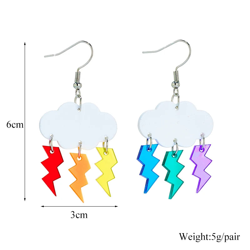 Acrylic Lovely Clouds Rainbow Lightning Raindrops Drop Earrings for Women - Cartoon Ear Jewelry, Birthday Gifts by YAOLOGE