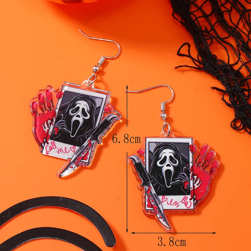 Dark Skull Earrings - Double-Faced Acrylic Horror Design. Great for Daily Wear or Halloween Parties.