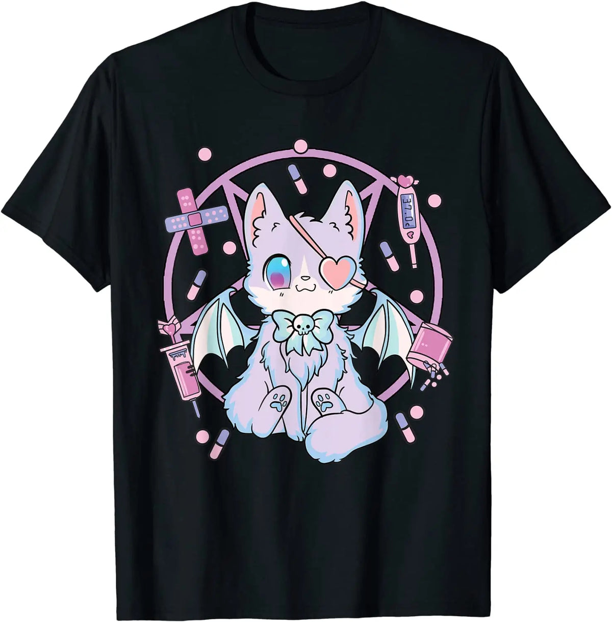 Pastel Goth Kawaii Yami Cat Unisex Round Neck Short Sleeved T-Shirt