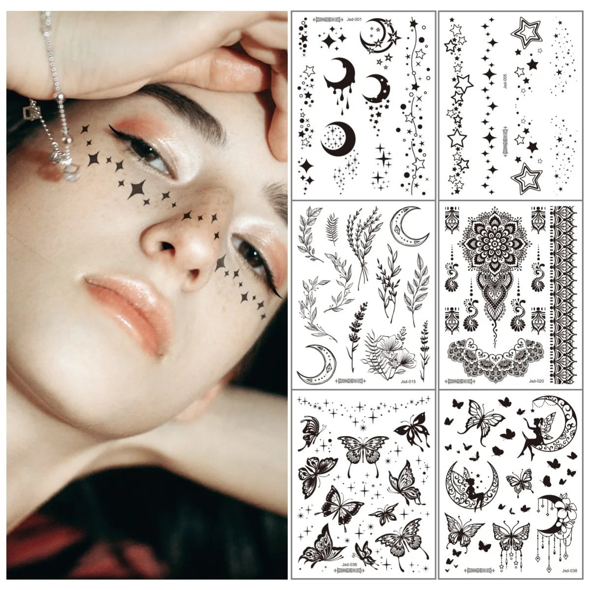 Adult Black Temporary Tattoo – Butterfly Mandala Flower Waterproof Body Art Sticker for Face & Makeup