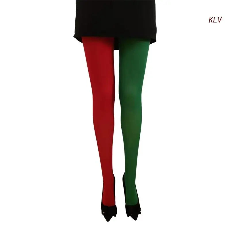 Women Two-Toned Tights Elastic Breathable Footed Leggings Christmas Thigh High Stockings Full Length Tights Leggings