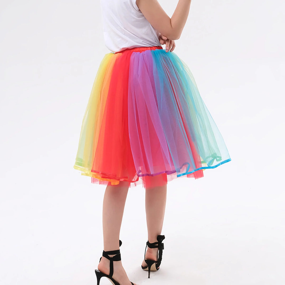 Rainbow Short Tulle Tutu Knee Length Adult Layered Mesh Skirts