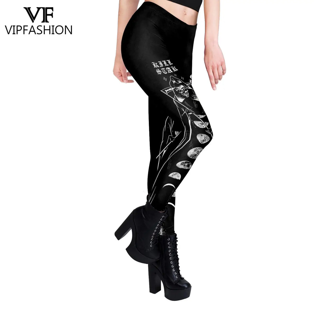 VIP FASHION Women's Gothic Leggings - Sexy Steampunk Print Vintage Skinny Ankle-Length Pants