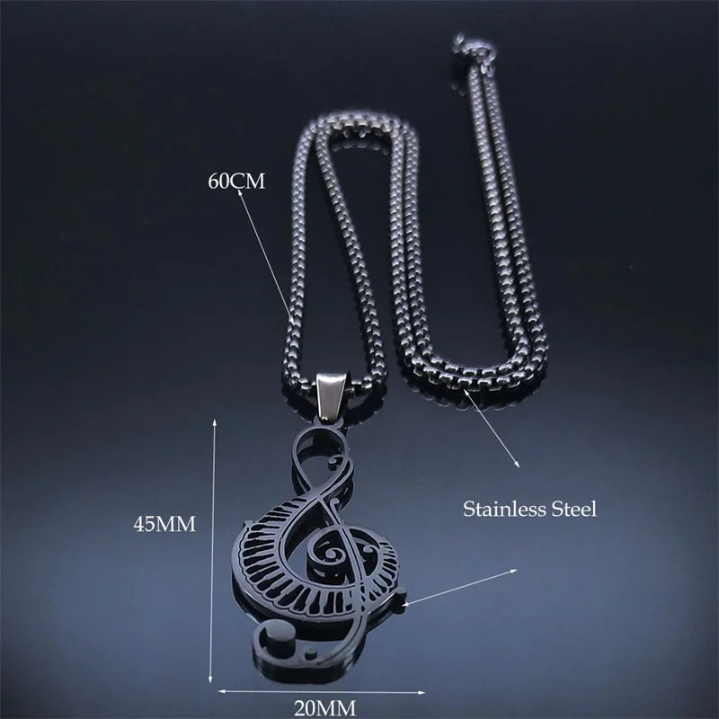 Hollow Treble Cleft Piano Keys Stainless Steel Music Lovers Necklace