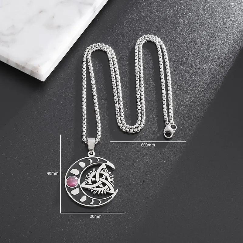 Stylish Celtic Moon Pendant Witch's Knot Necklace - Personality Charm Amulet Jewelry for Men and Women