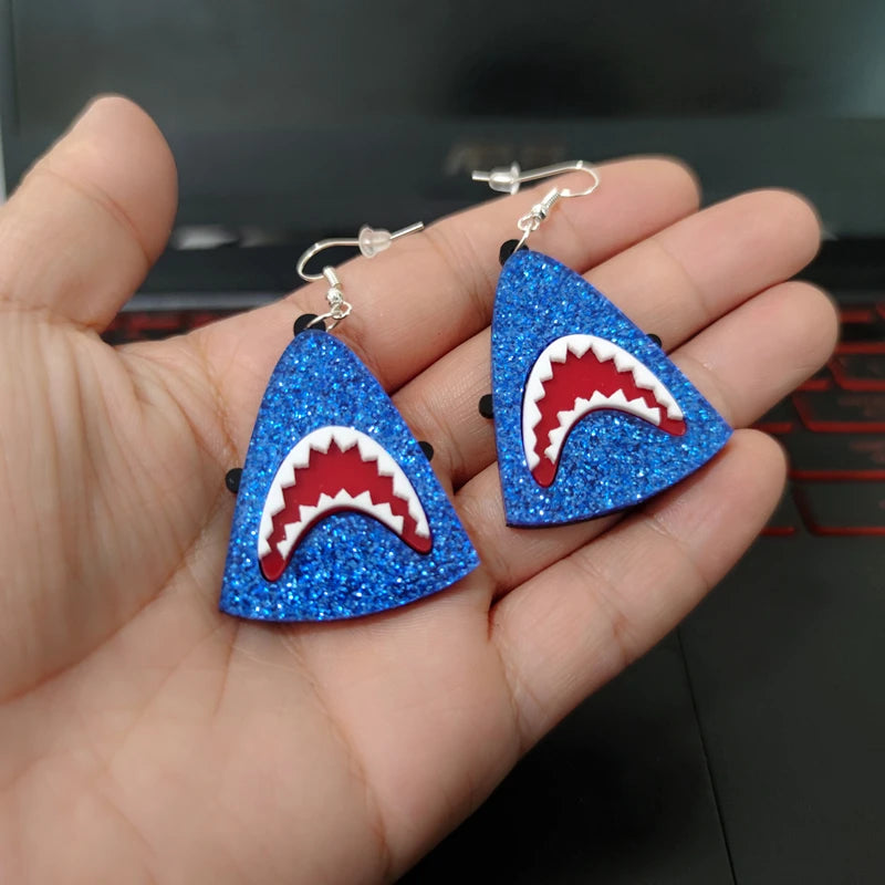 KUGUYS Jewelry Shark Drop Earrings for Women Trendy Glitter Acrylic Accessories