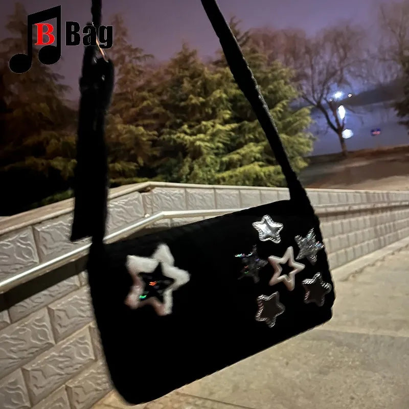 Vintage Women’s Corduroy Gothic Harajuku Stars Handbag | Versatile One Shoulder or Cross-body Underarm Bag
