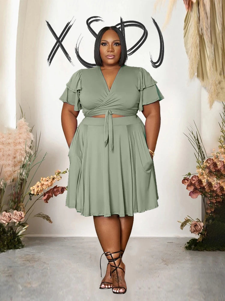 Elegant Plus Size Summer Two-Piece Dress Outfits: Skirt and Blouse Sets