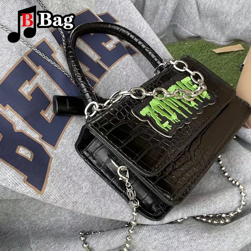 Y2K Punk Zombie Embroidered Bag | Women’s Gothic Crocodile Print PU Leather Shoulder Bag | Trendy Handbag Female Messenger Bag